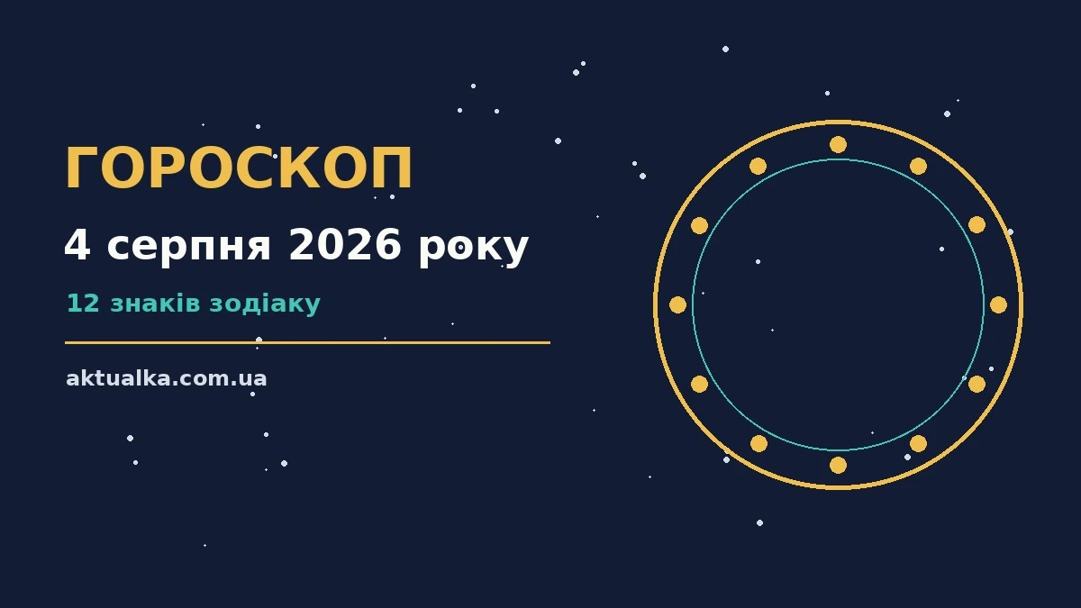 Астрономічний фон із зоряним небом і символами зодіаку для гороскопу на 4 серпня 2026 року