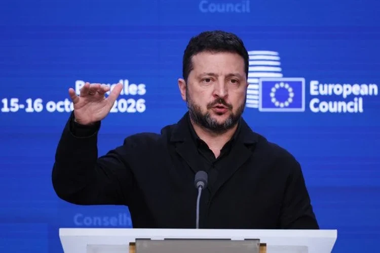 Президент Володимир Зеленський під час виступу у Брюсселі
